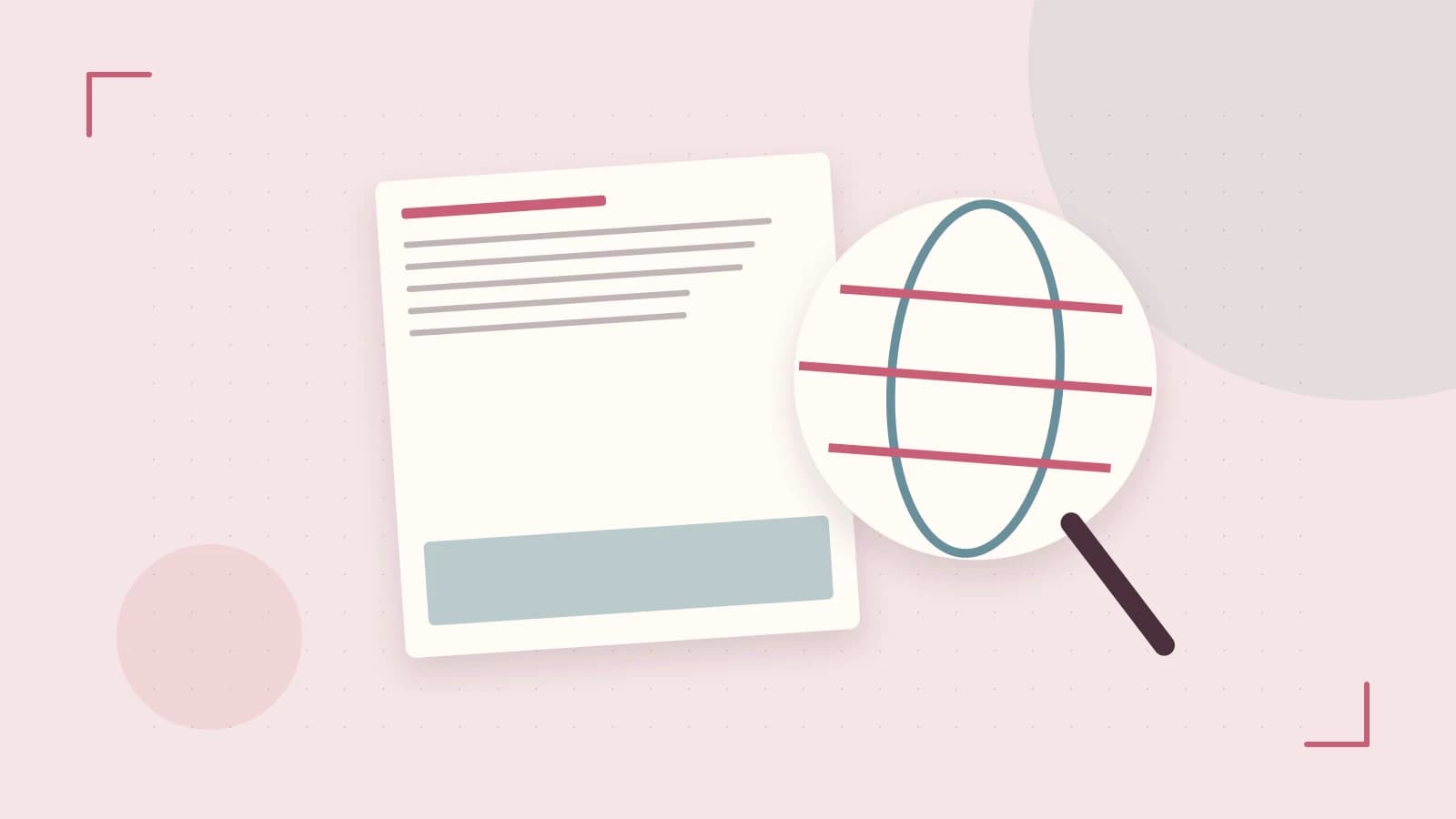 Editorial illustration of an editorial globe with meridians and layered geographic shapes