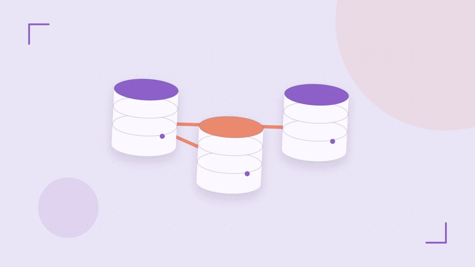 Editorial illustration of structured records, database cylinders and relationships between tables
