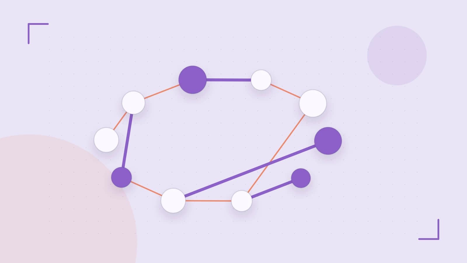 Editorial illustration of an algorithmic node graph with branching paths and a highlighted result