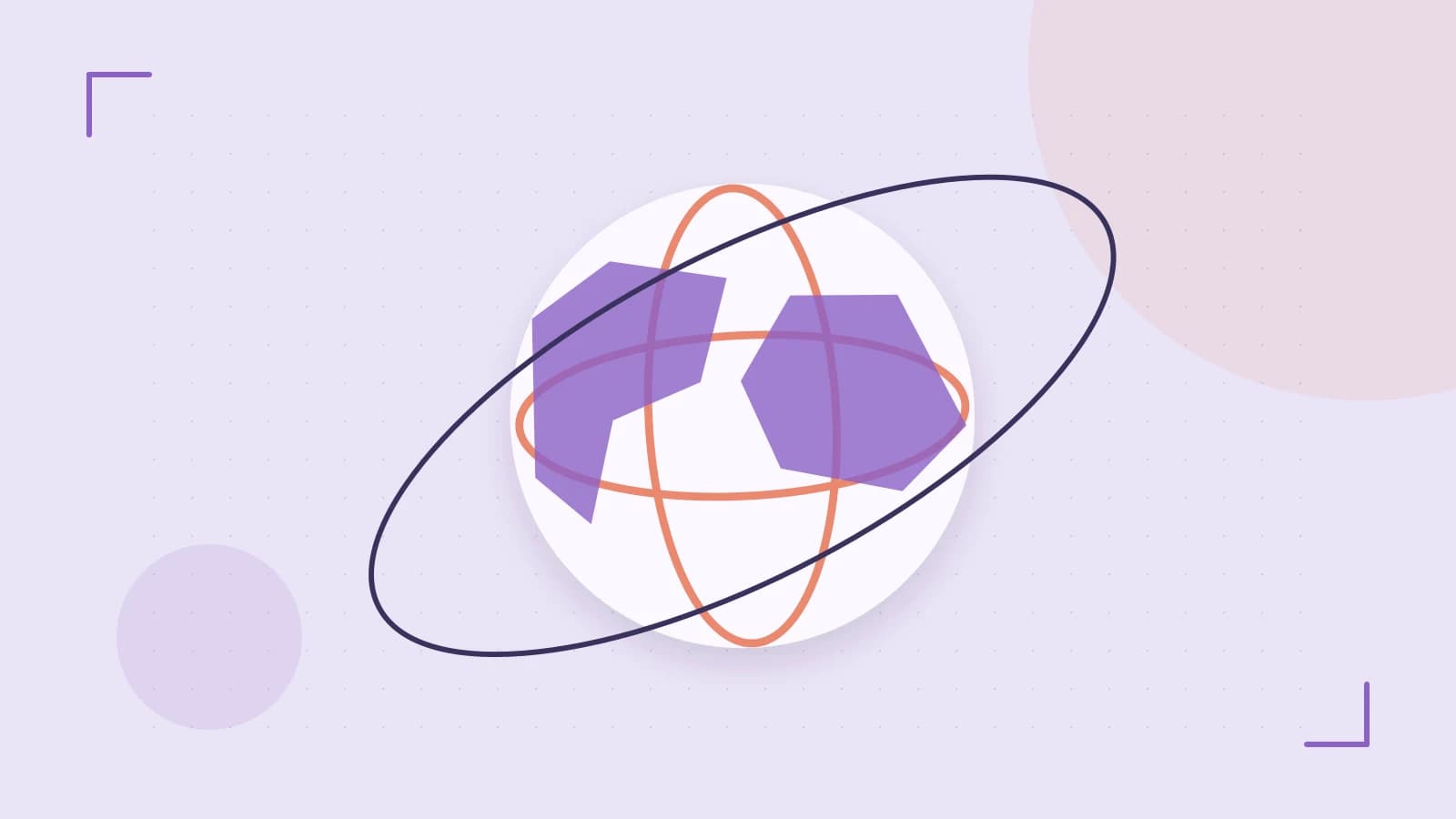 Editorial illustration of an editorial globe with meridians and layered geographic shapes