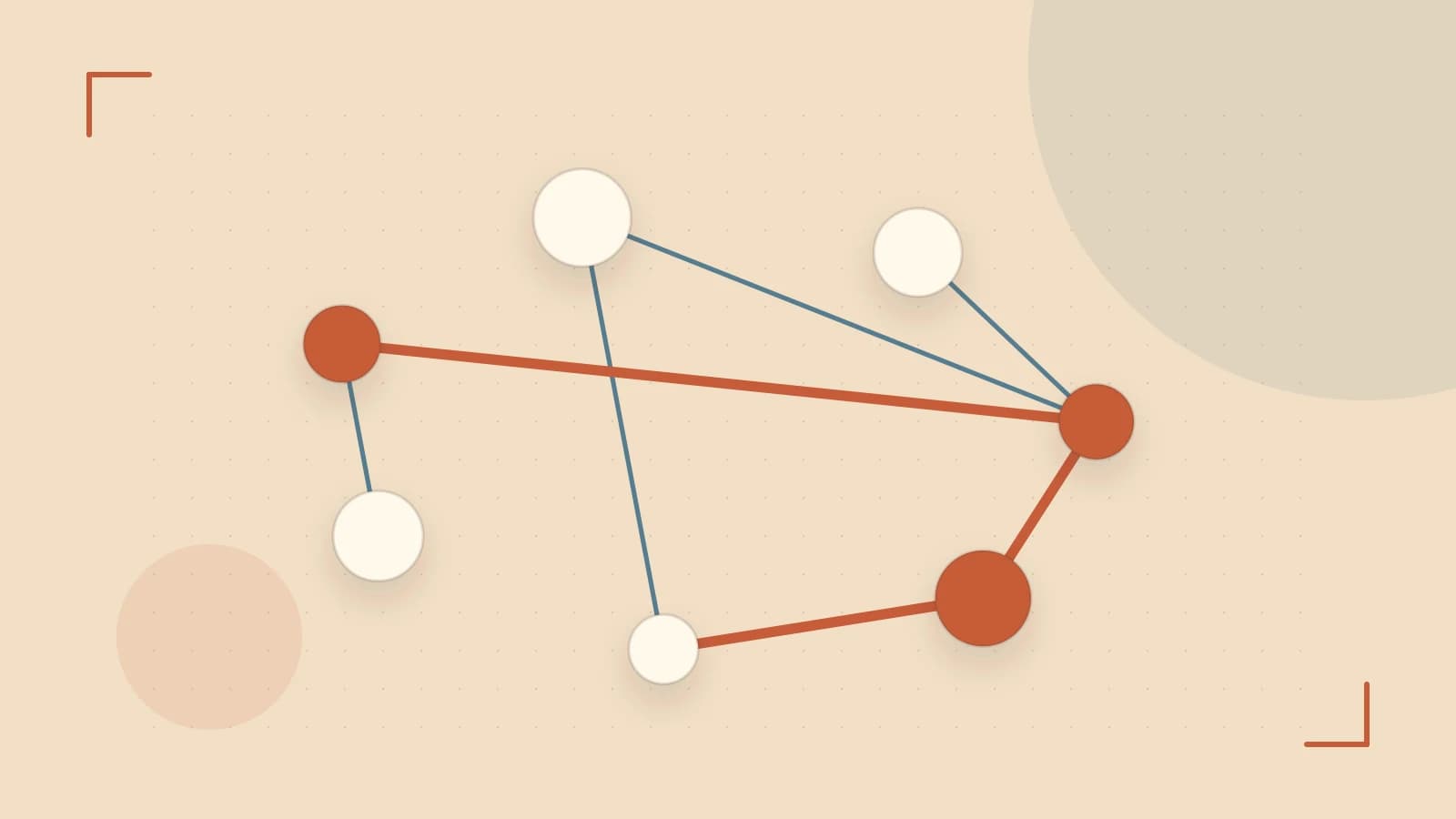 Editorial illustration of an algorithmic node graph with branching paths and a highlighted result