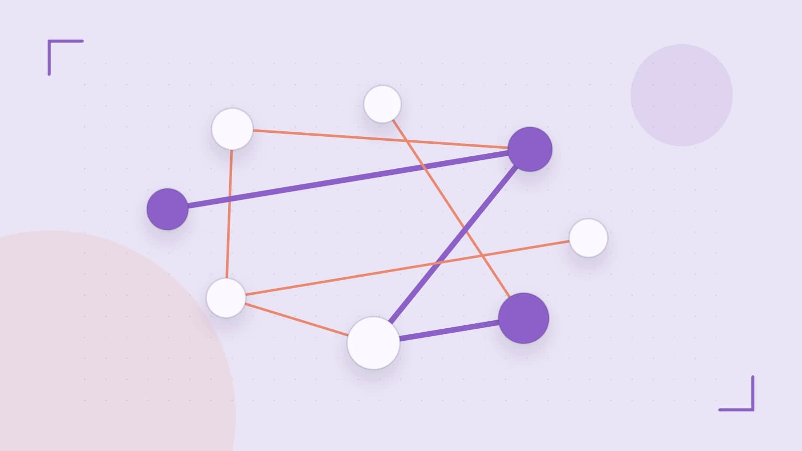 Editorial illustration of an algorithmic node graph with branching paths and a highlighted result
