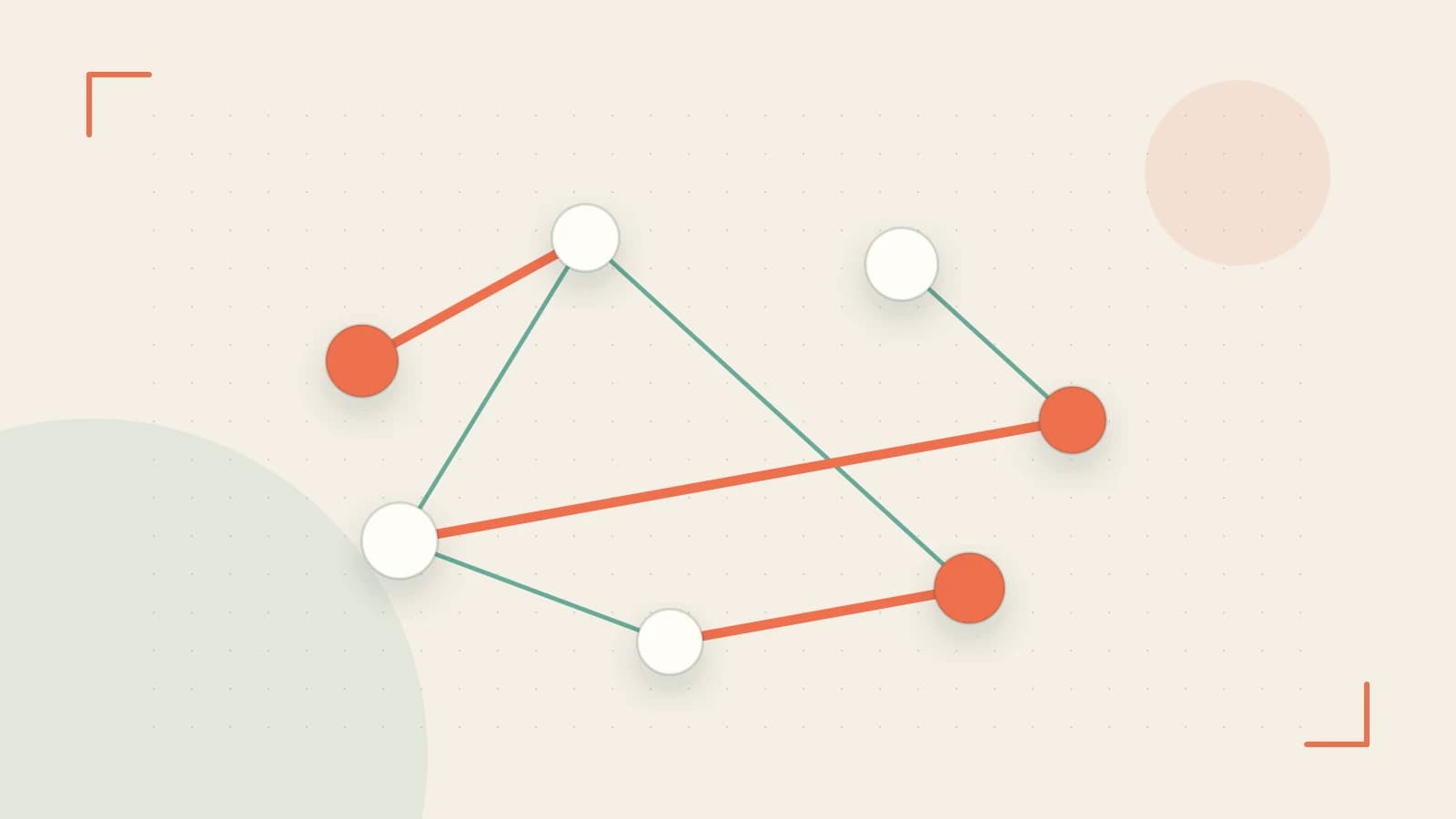 Editorial illustration of an algorithmic node graph with branching paths and a highlighted result