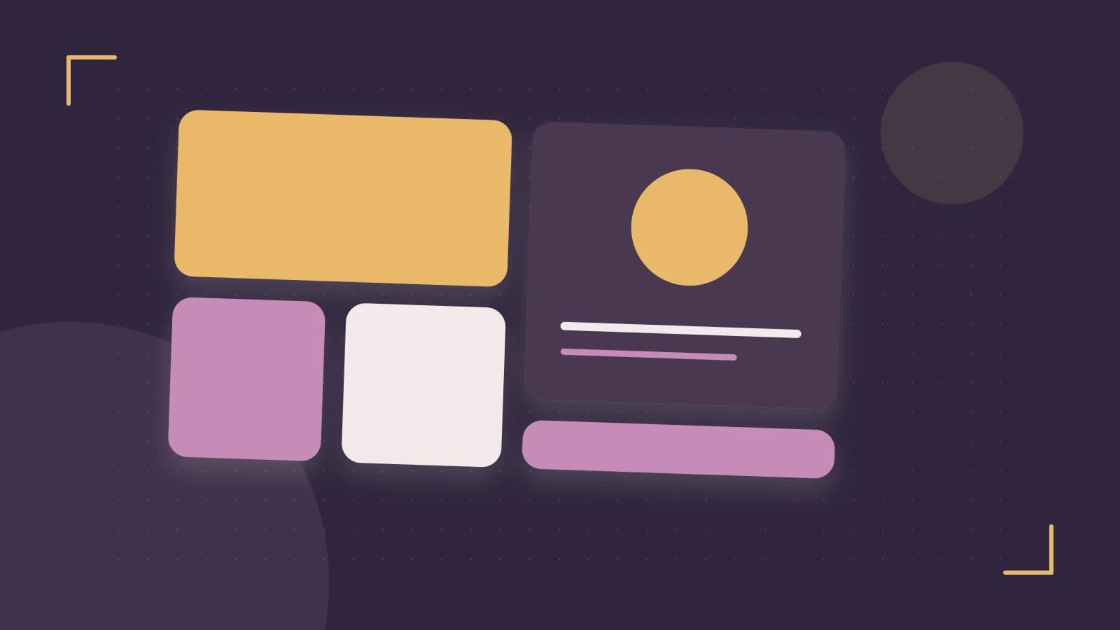 Editorial illustration of responsive browser layouts, overlapping design components and a color system