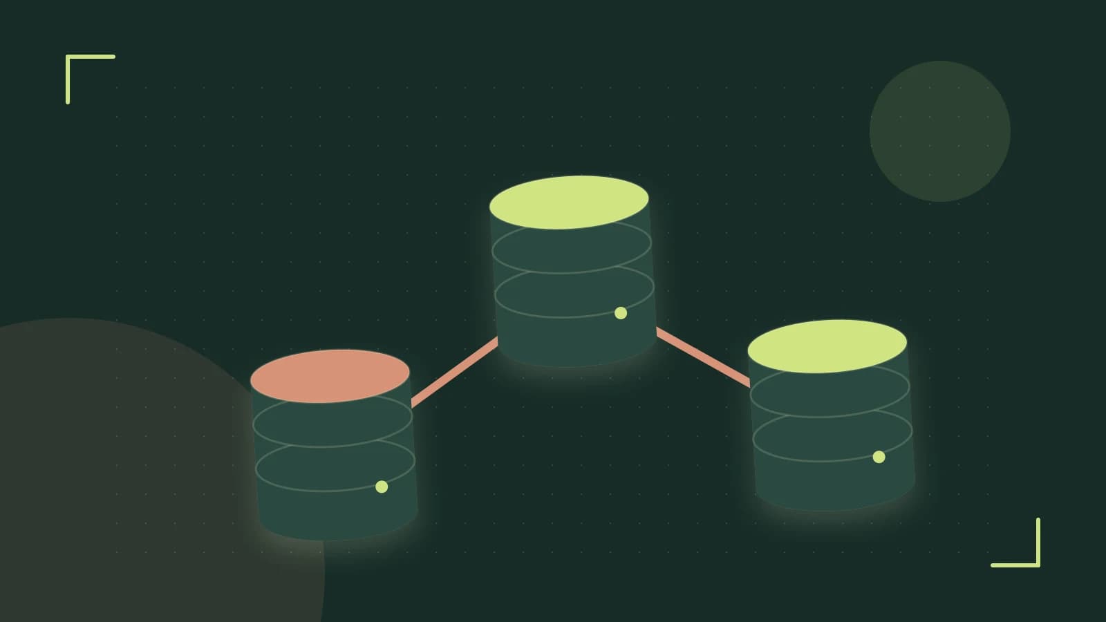 Editorial illustration of structured records, database cylinders and relationships between tables