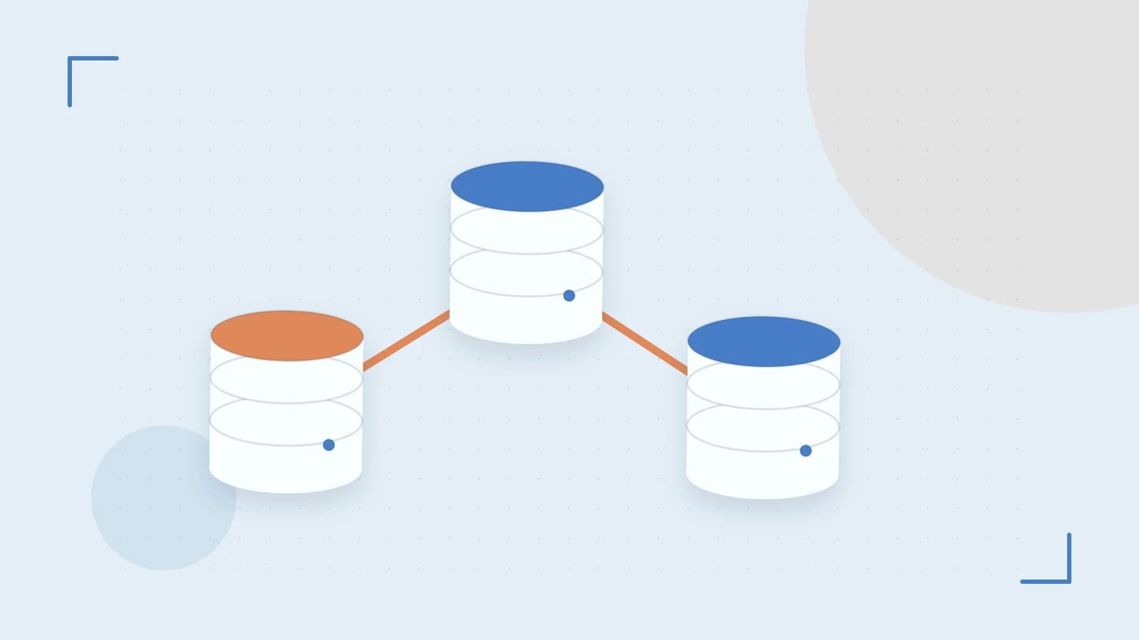 Editorial illustration of structured records, database cylinders and relationships between tables