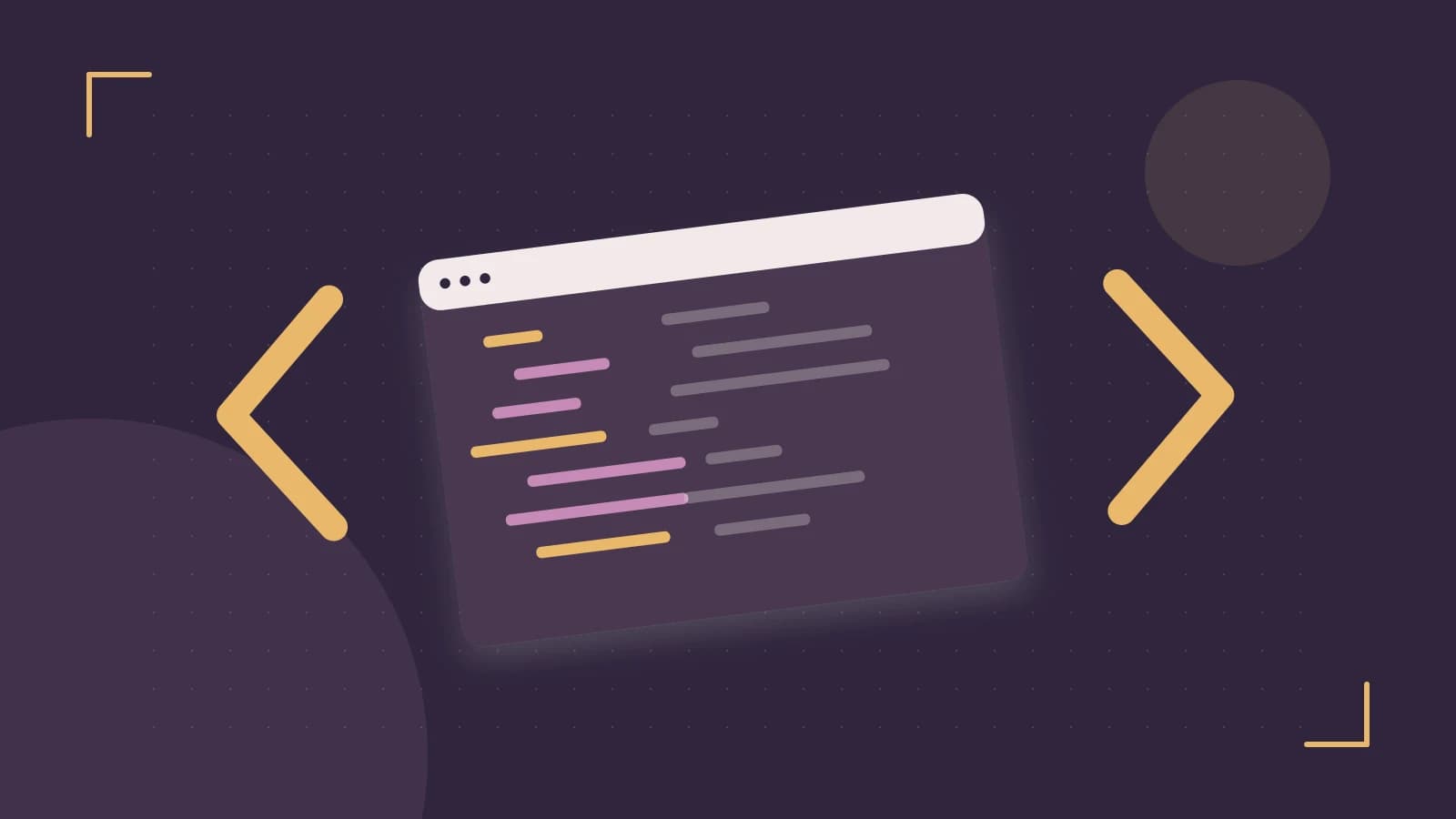 Editorial illustration of an abstract code editor, syntax blocks and oversized programming brackets