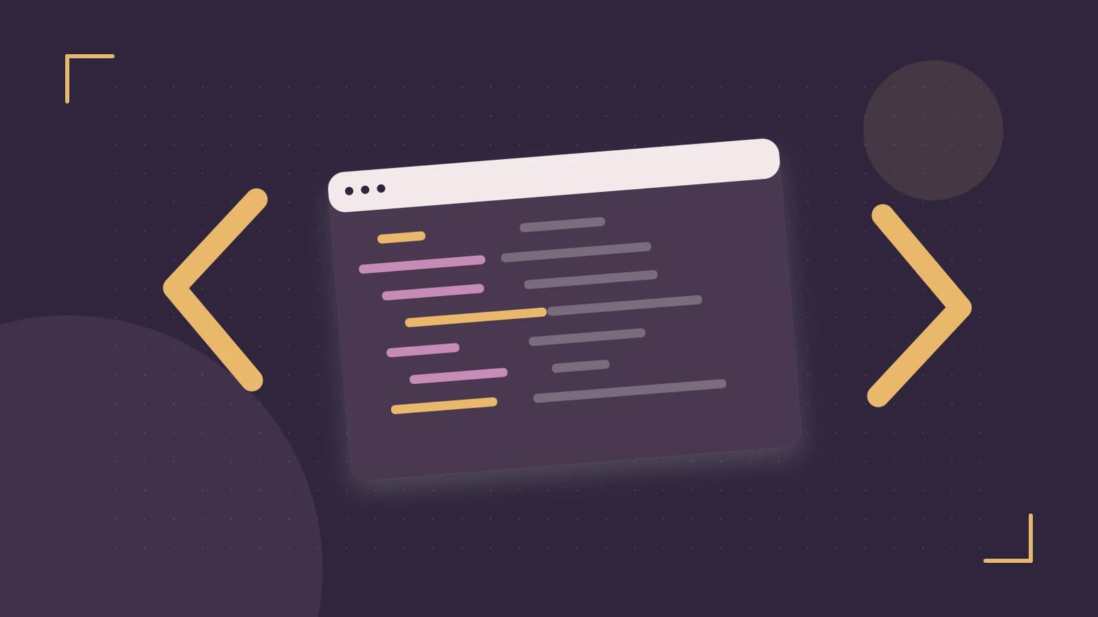 Editorial illustration of an abstract code editor, syntax blocks and oversized programming brackets