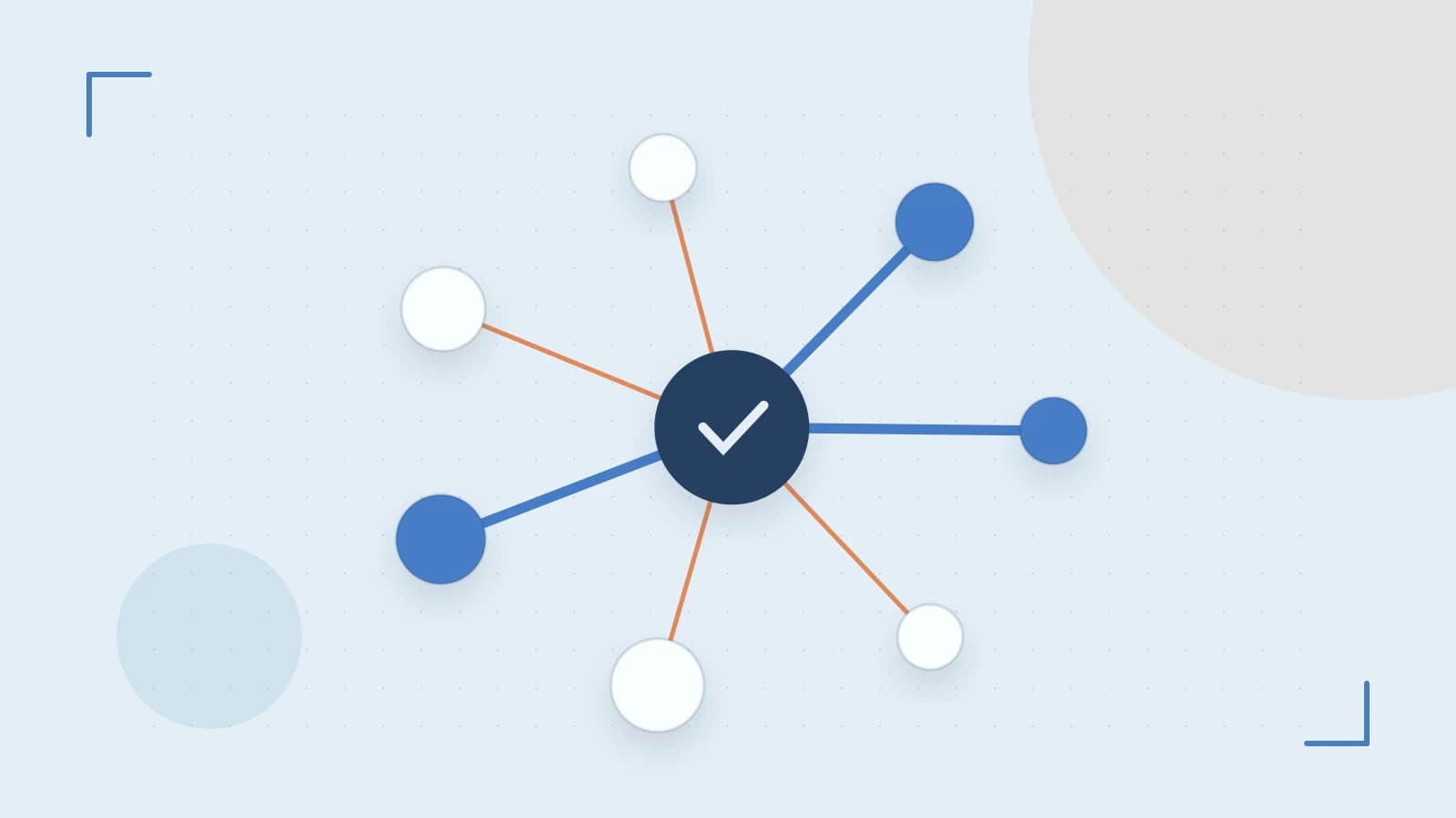 Editorial illustration of an algorithmic node graph with branching paths and a highlighted result