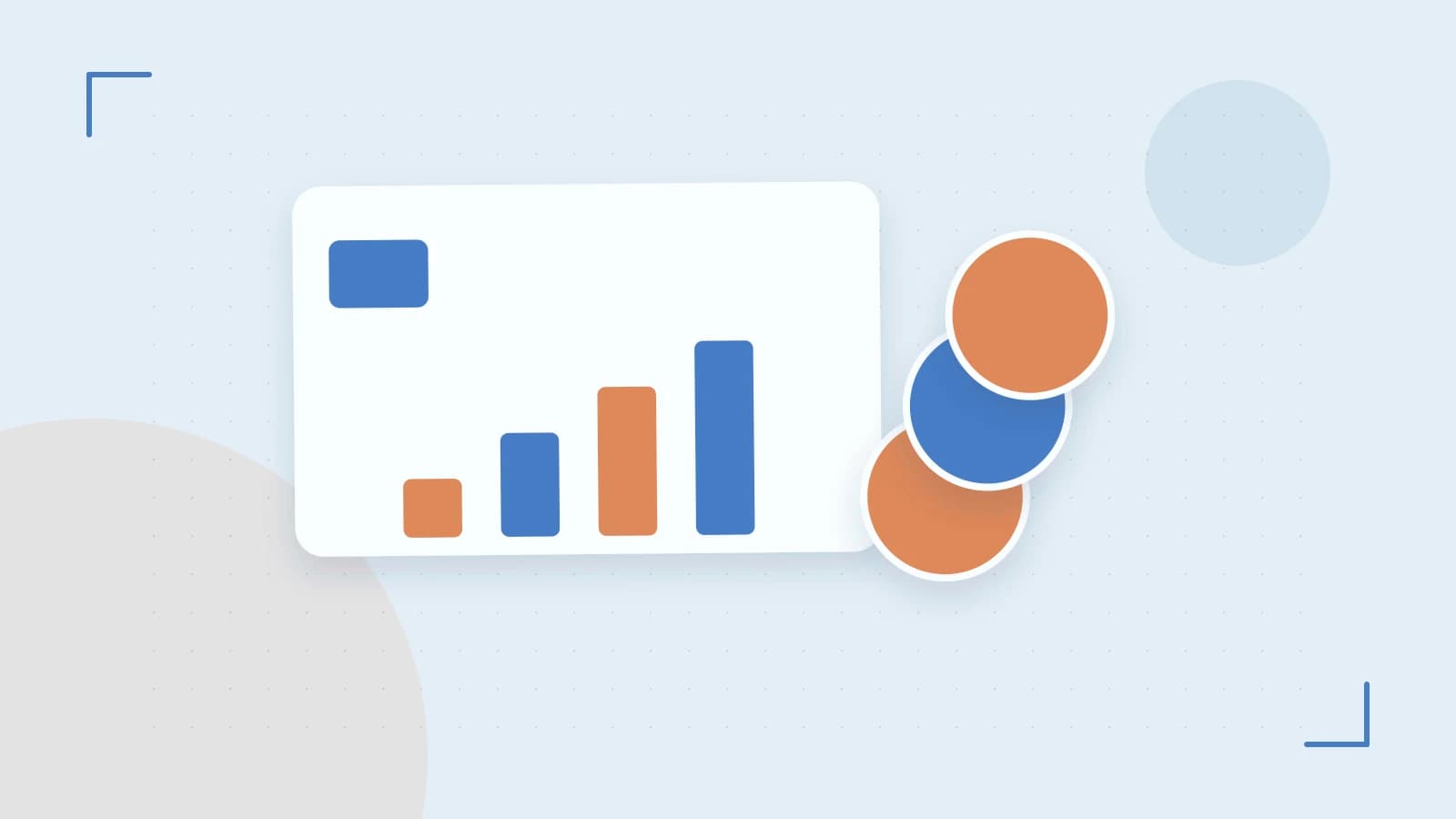 Editorial illustration of abstract coins, a payment card and a geometric financial chart without data labels