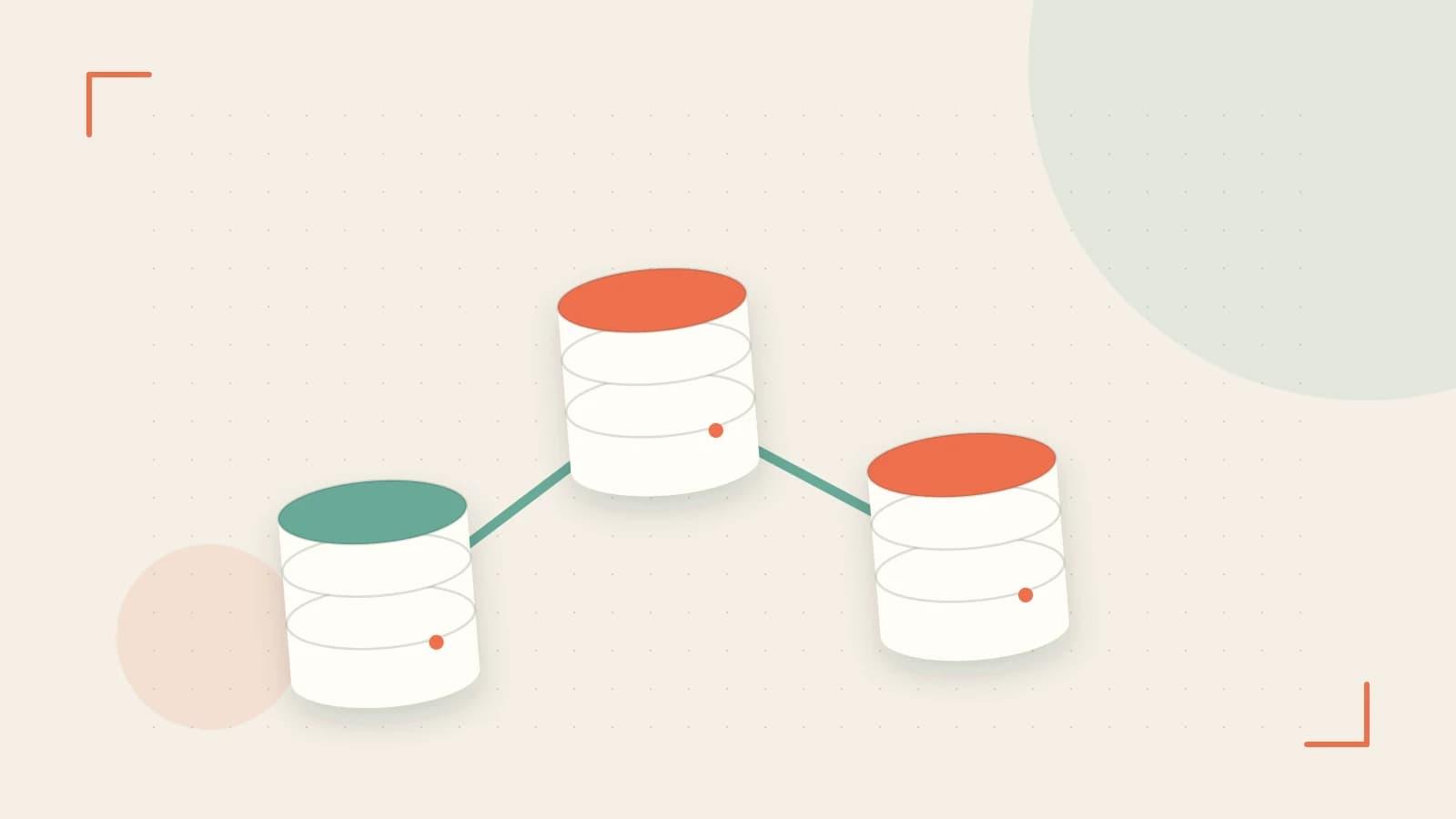 Editorial illustration of structured records, database cylinders and relationships between tables