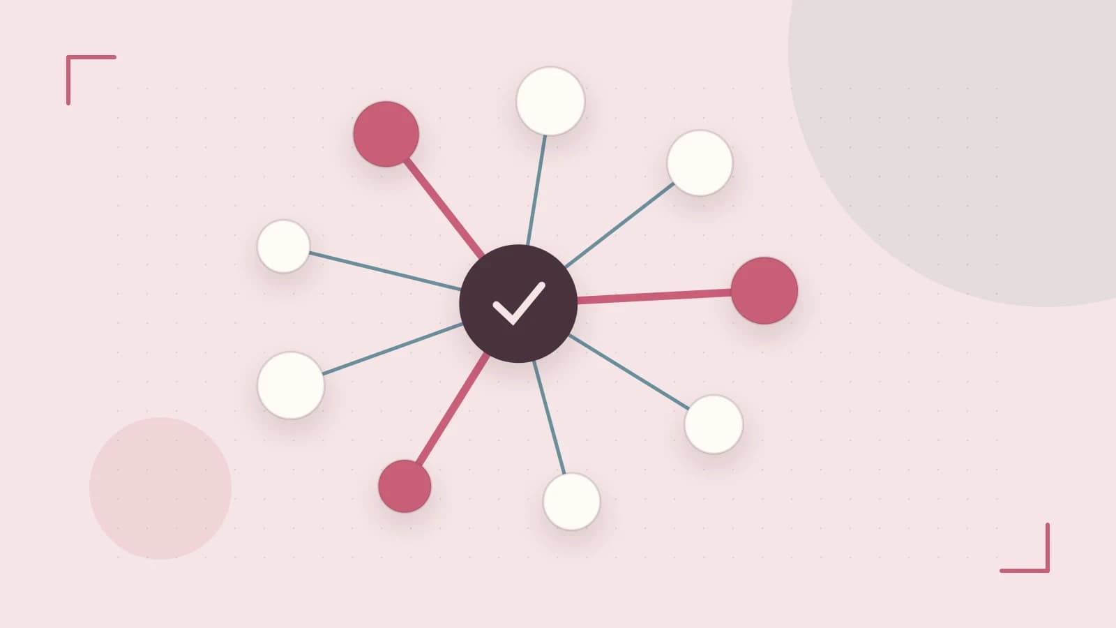 Editorial illustration of an algorithmic node graph with branching paths and a highlighted result