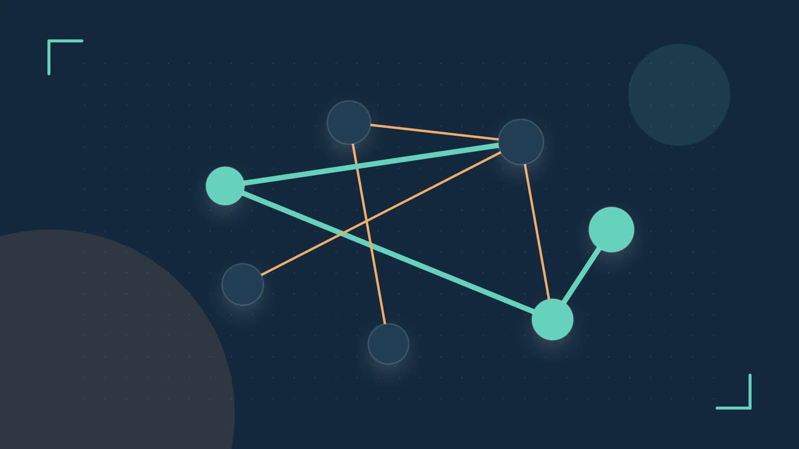 Editorial illustration of an algorithmic node graph with branching paths and a highlighted result