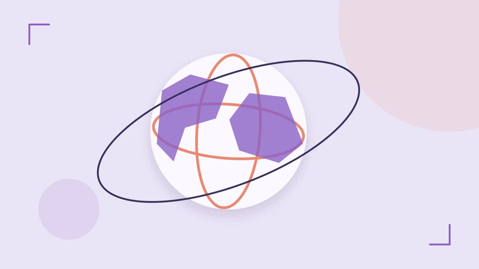 Editorial illustration of an editorial globe with meridians and layered geographic shapes