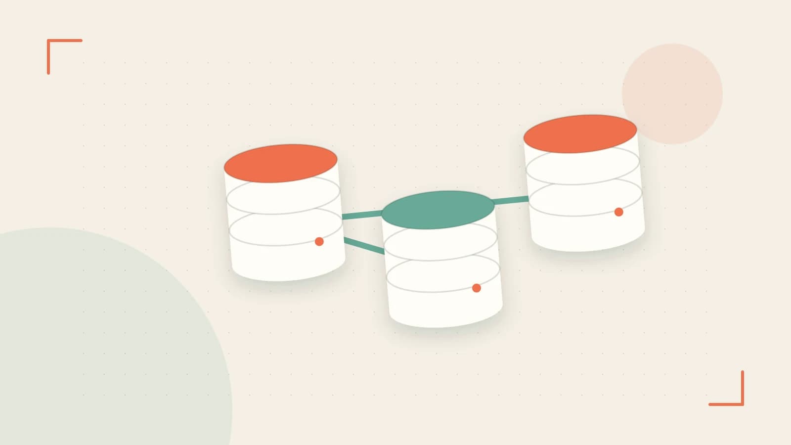 Editorial illustration of structured records, database cylinders and relationships between tables