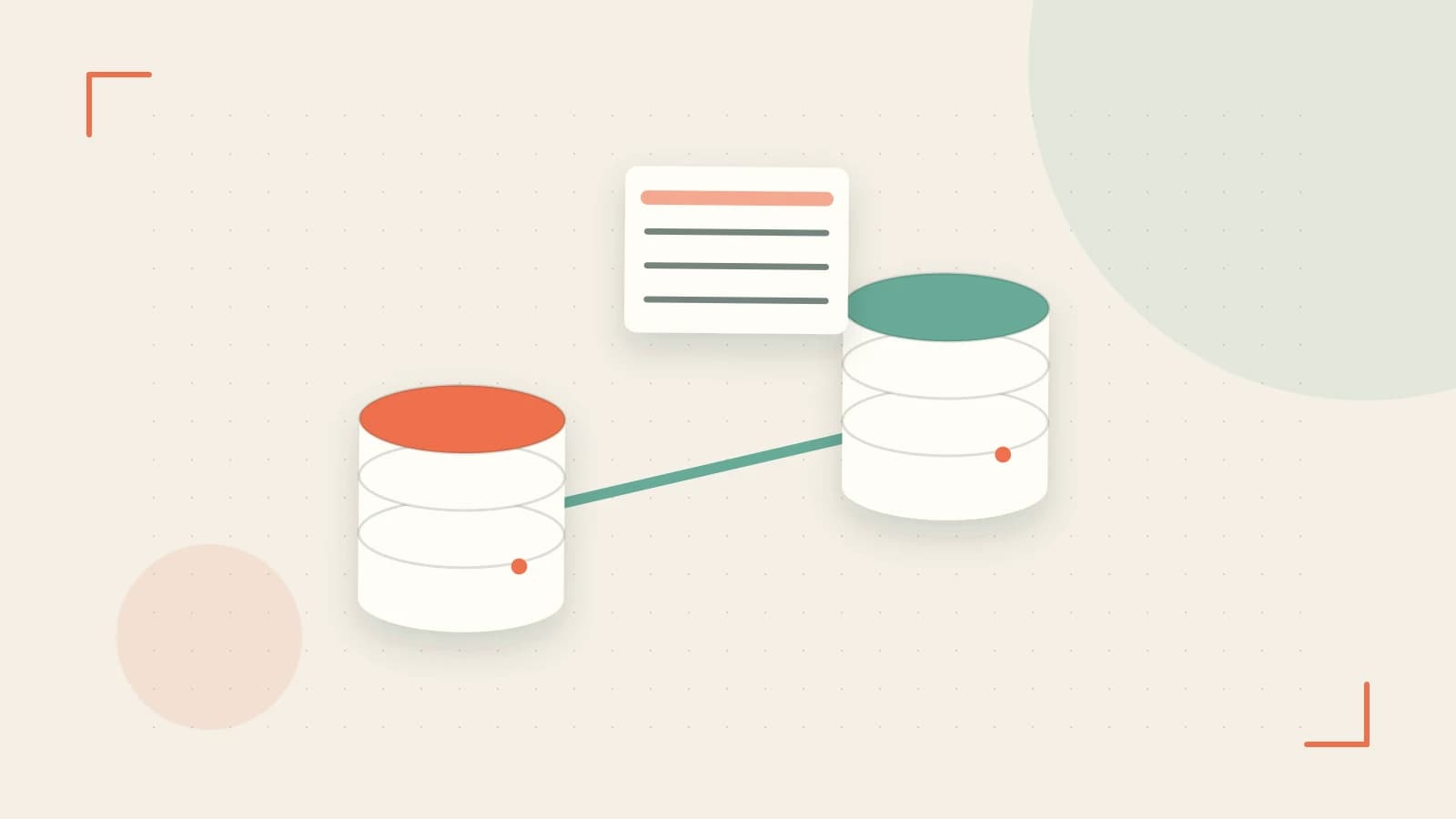 Editorial illustration of structured records, database cylinders and relationships between tables