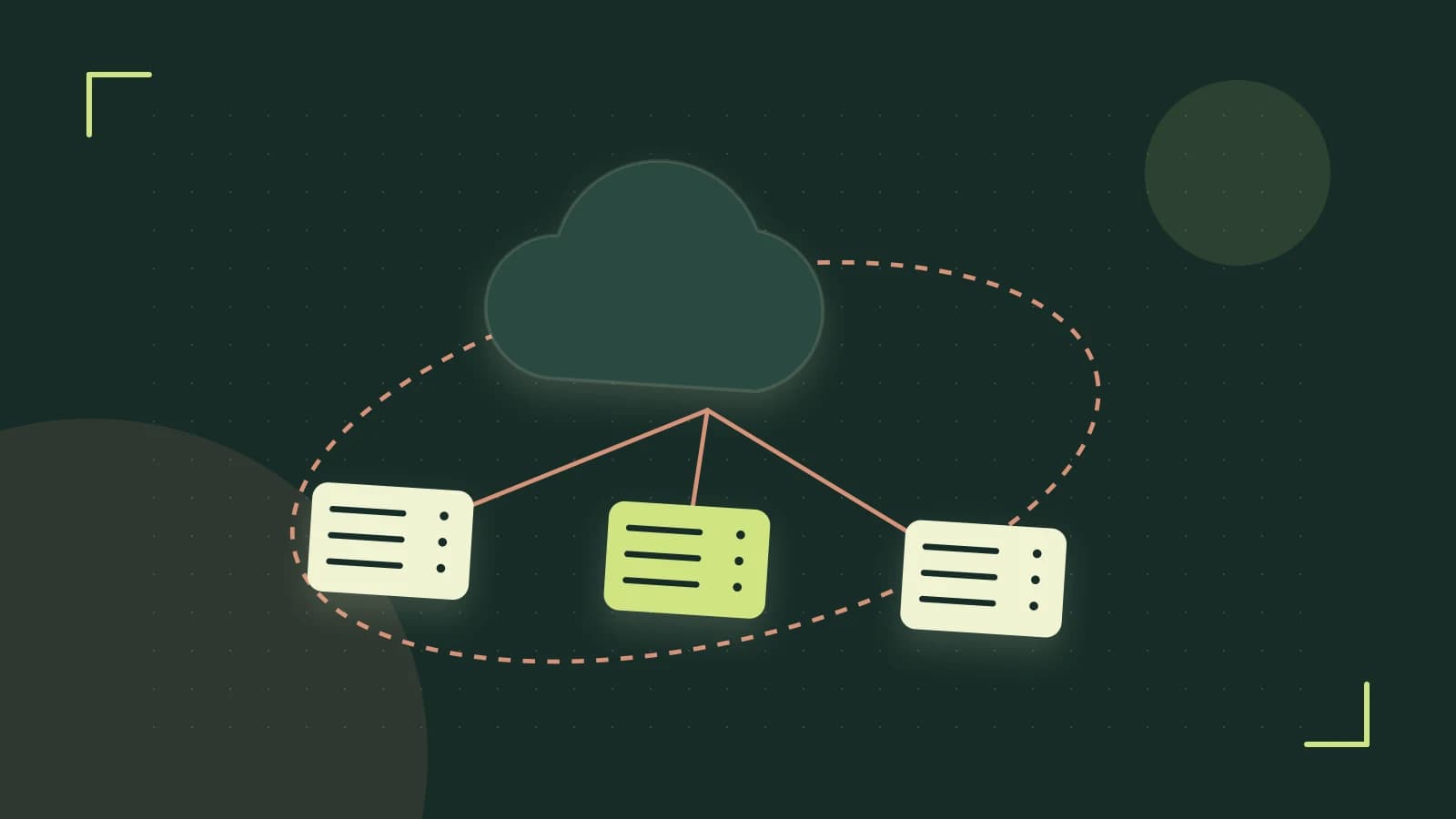 Editorial illustration of cloud infrastructure, connected server racks and an orbital service map