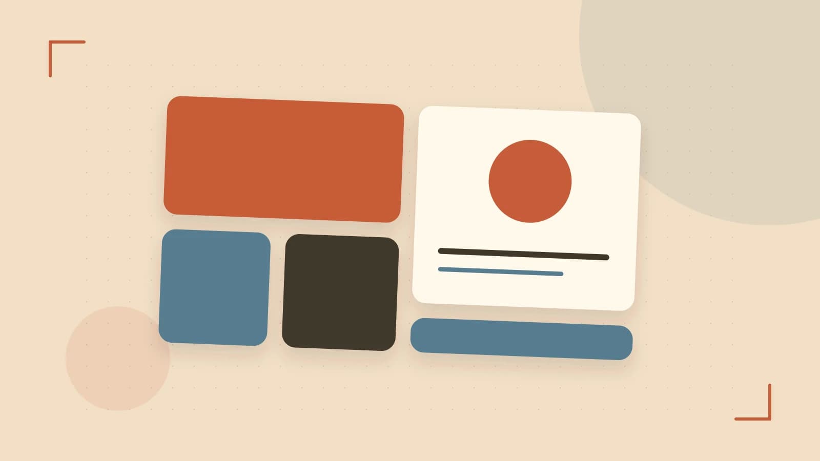Editorial illustration of responsive browser layouts, overlapping design components and a color system