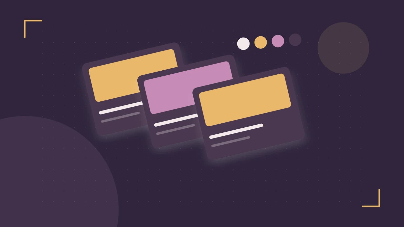 Editorial illustration of responsive browser layouts, overlapping design components and a color system