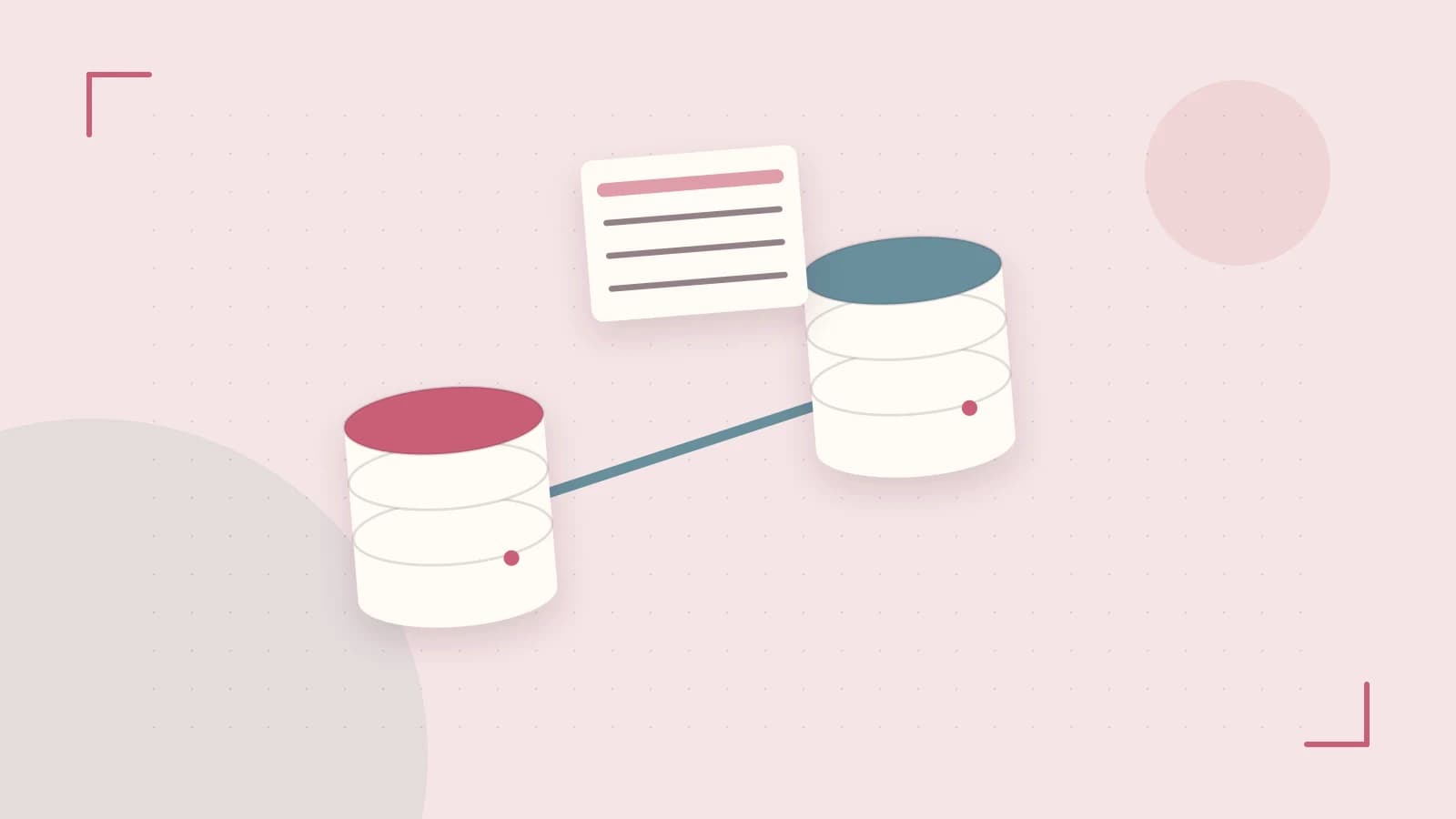 Editorial illustration of structured records, database cylinders and relationships between tables