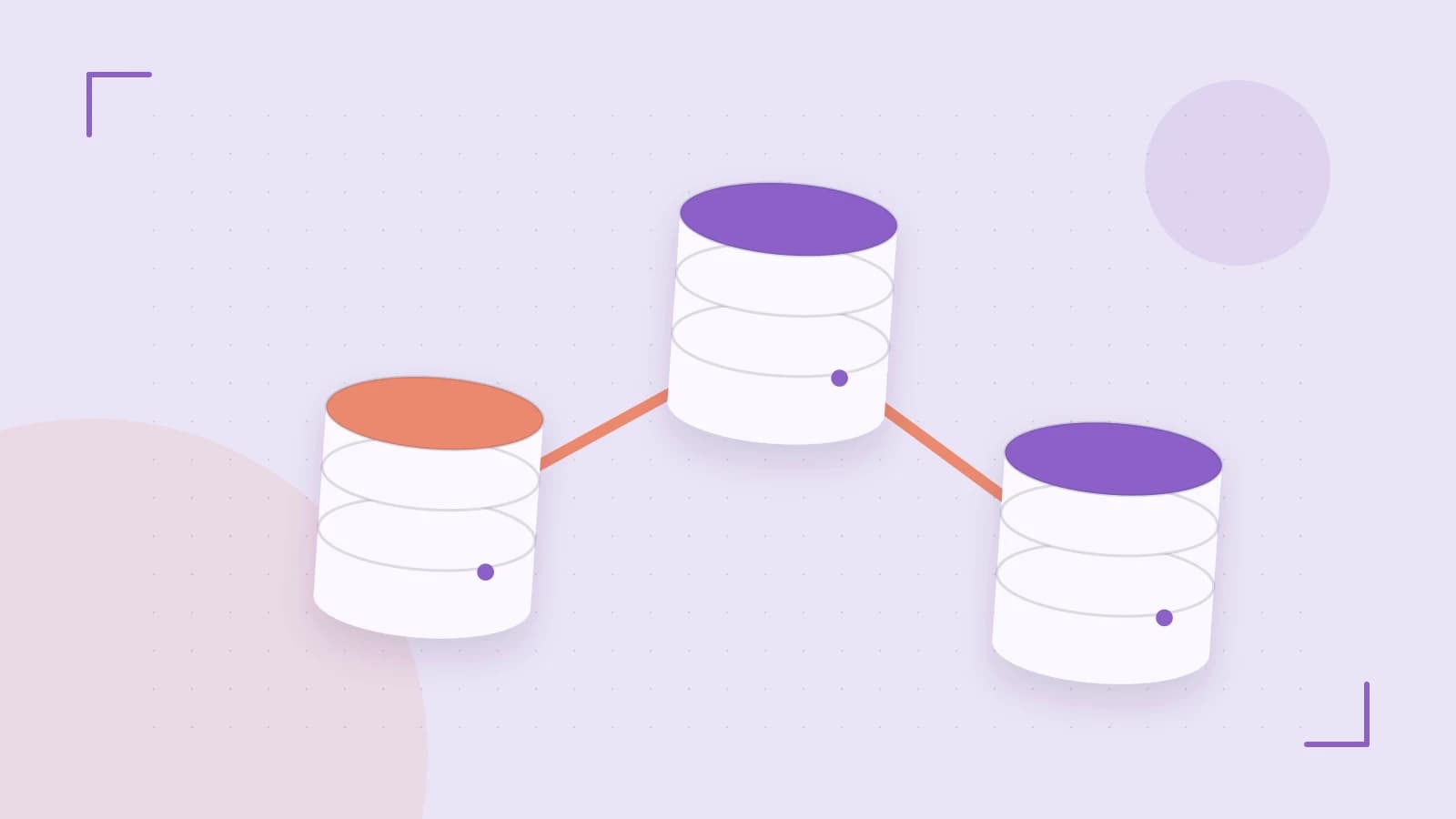 Editorial illustration of structured records, database cylinders and relationships between tables