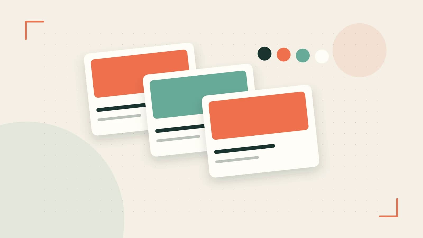 Editorial illustration of responsive browser layouts, overlapping design components and a color system