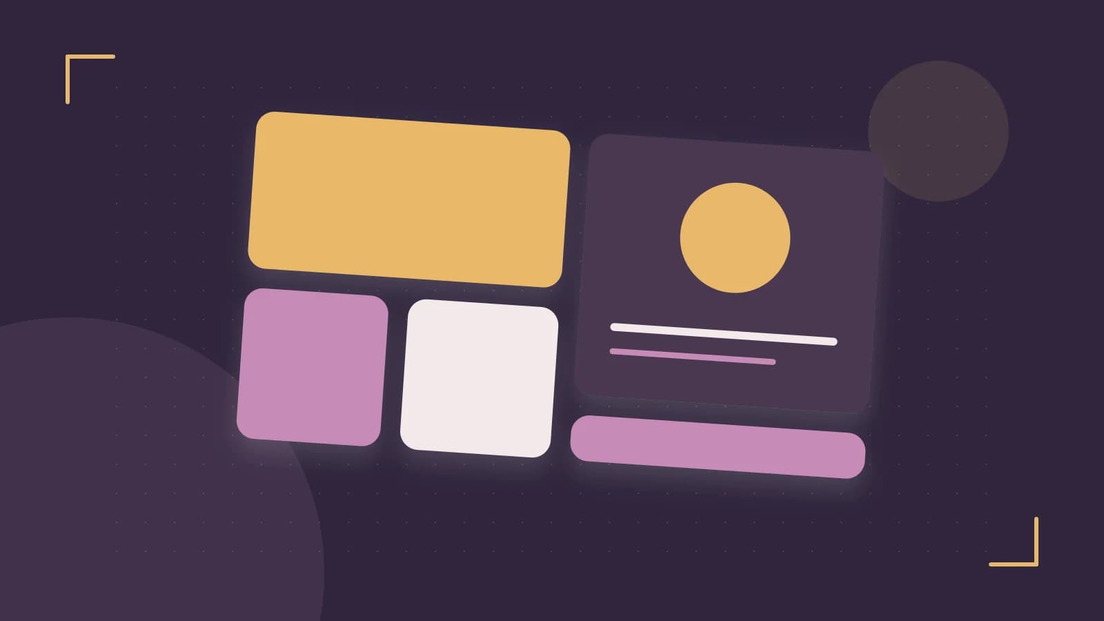 Editorial illustration of responsive browser layouts, overlapping design components and a color system