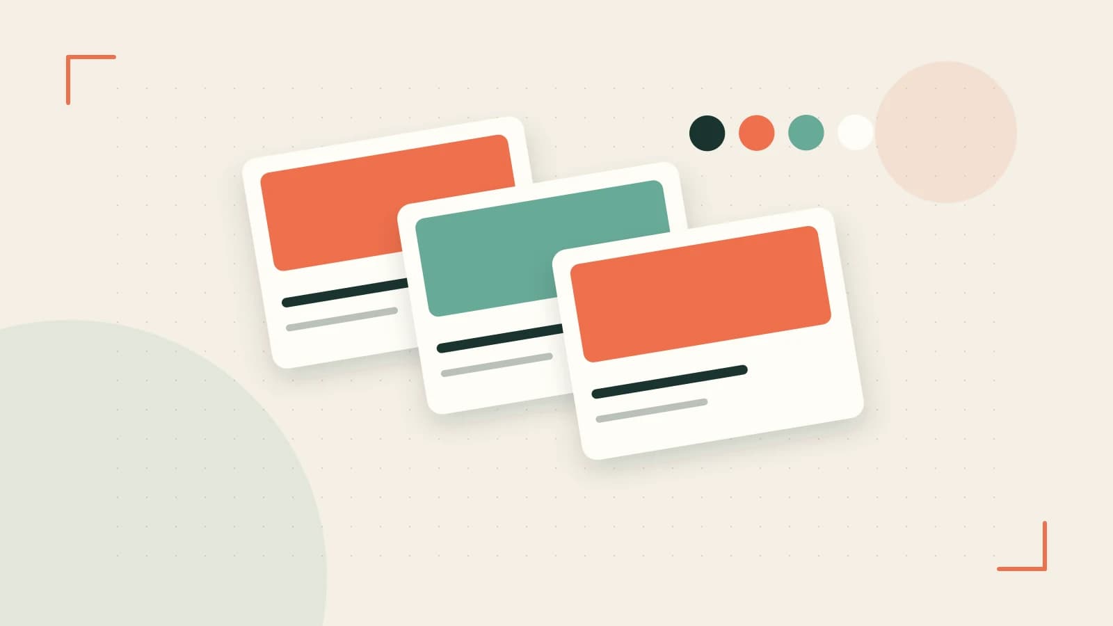 Editorial illustration of responsive browser layouts, overlapping design components and a color system
