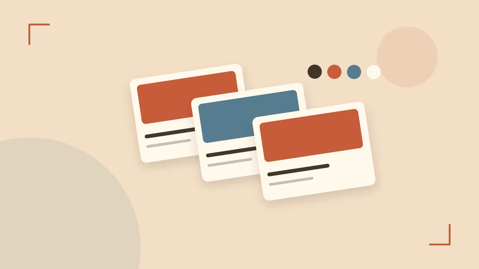 Editorial illustration of responsive browser layouts, overlapping design components and a color system