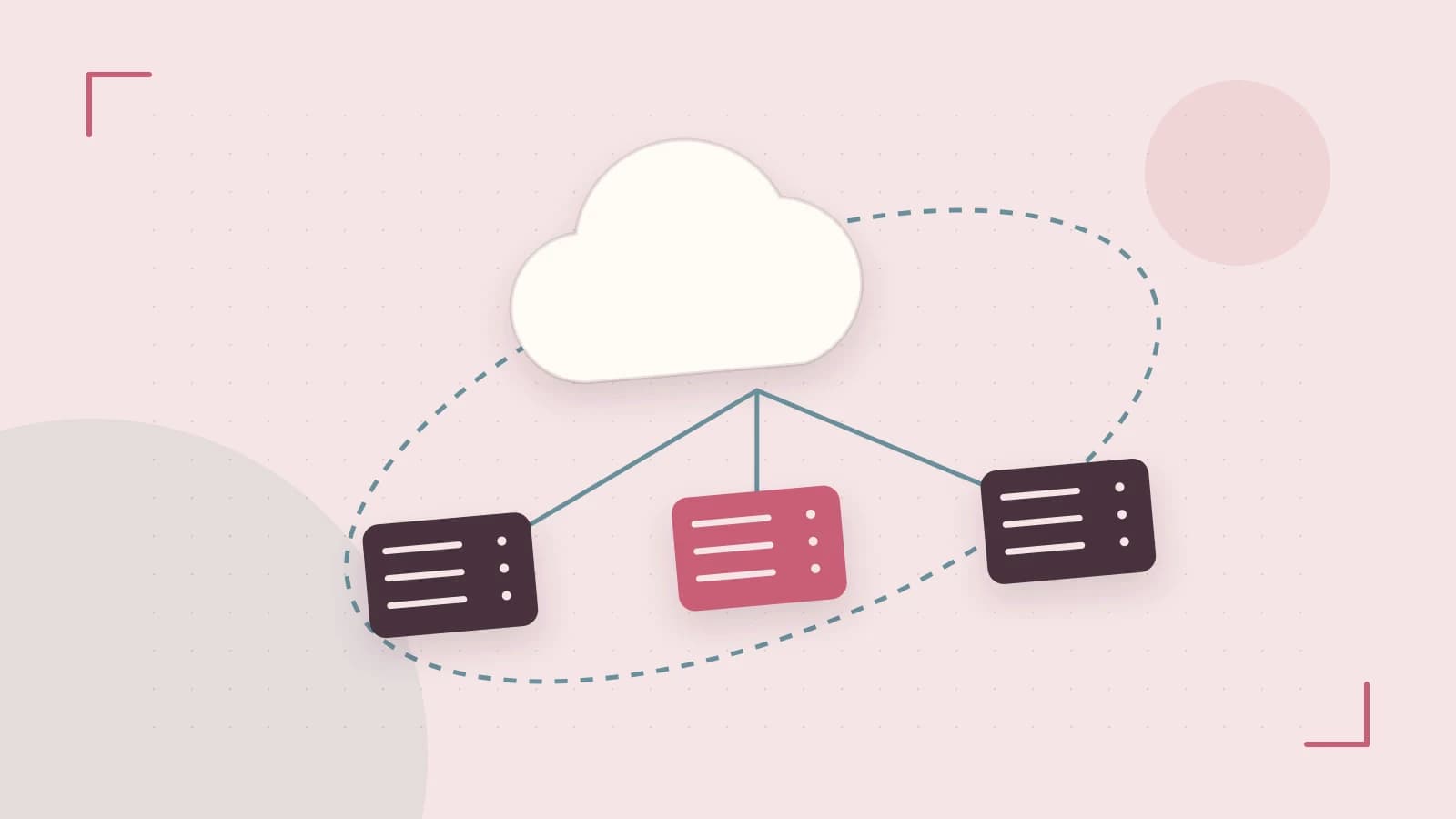 Editorial illustration of cloud infrastructure, connected server racks and an orbital service map