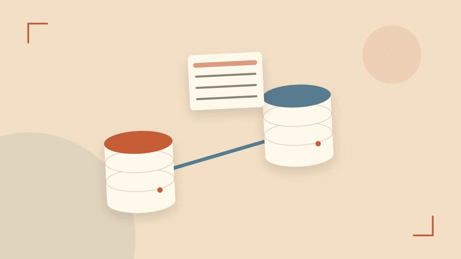 Editorial illustration of structured records, database cylinders and relationships between tables