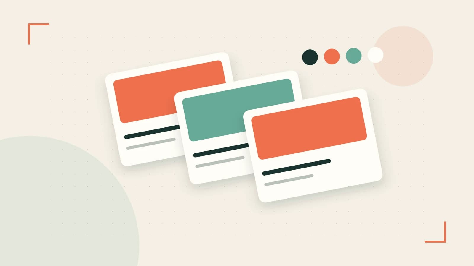 Editorial illustration of responsive browser layouts, overlapping design components and a color system