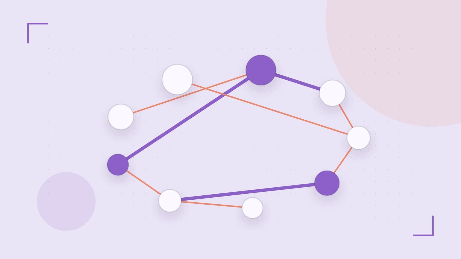 Editorial illustration of an algorithmic node graph with branching paths and a highlighted result