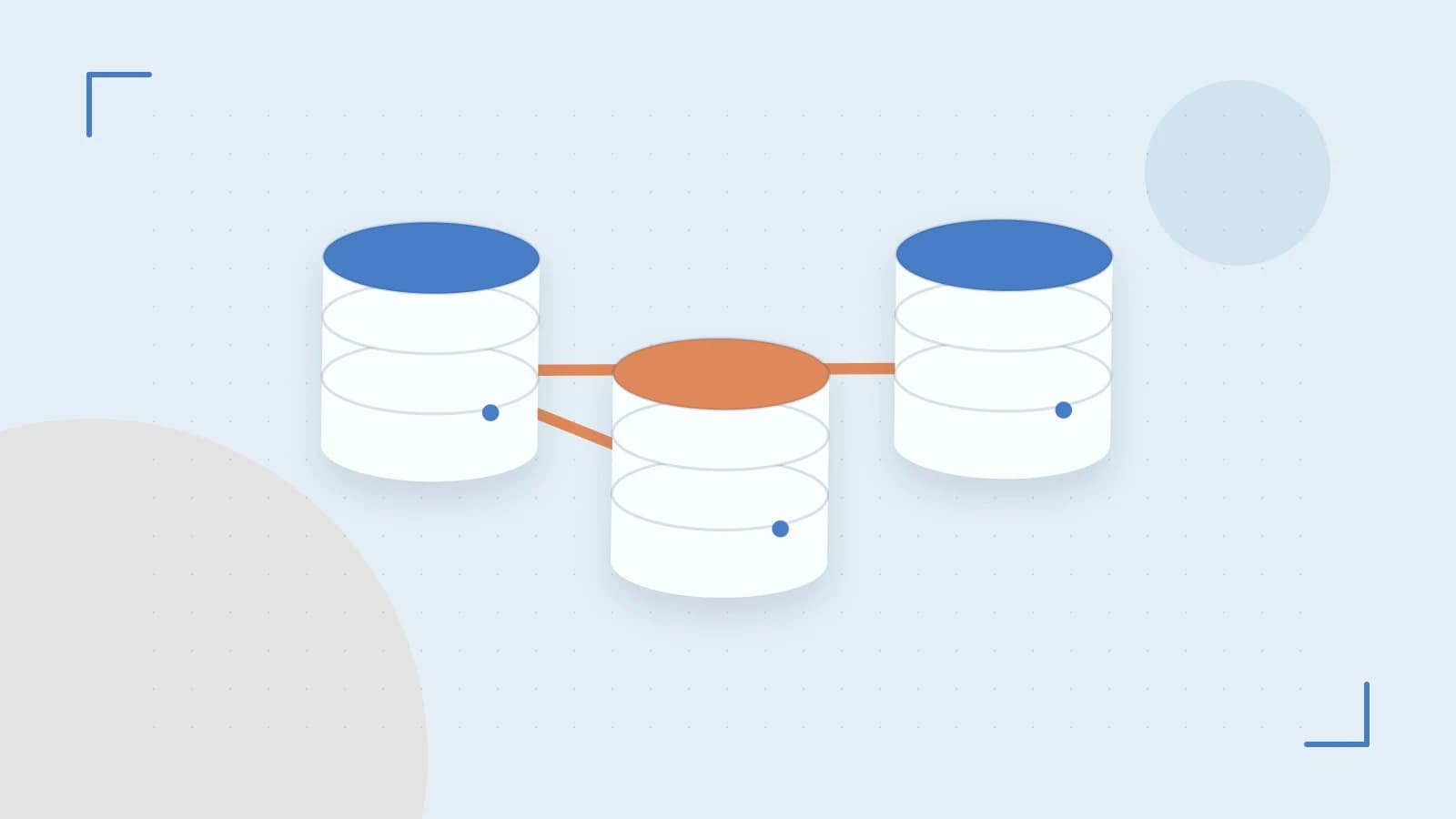 Editorial illustration of structured records, database cylinders and relationships between tables