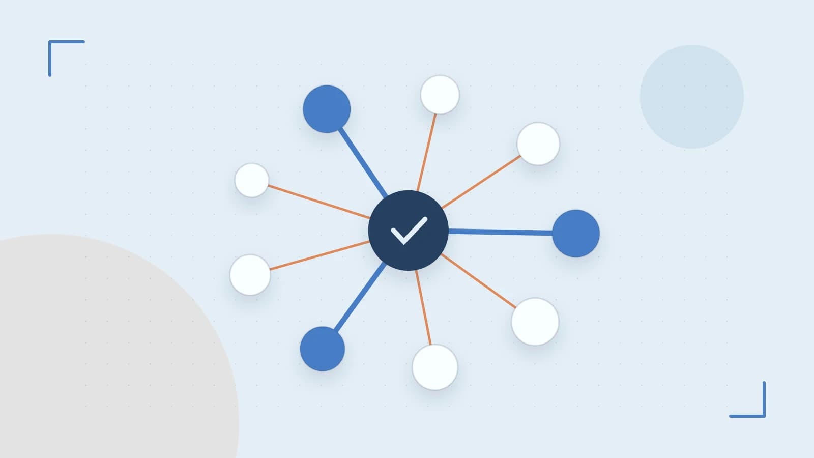 Editorial illustration of an algorithmic node graph with branching paths and a highlighted result