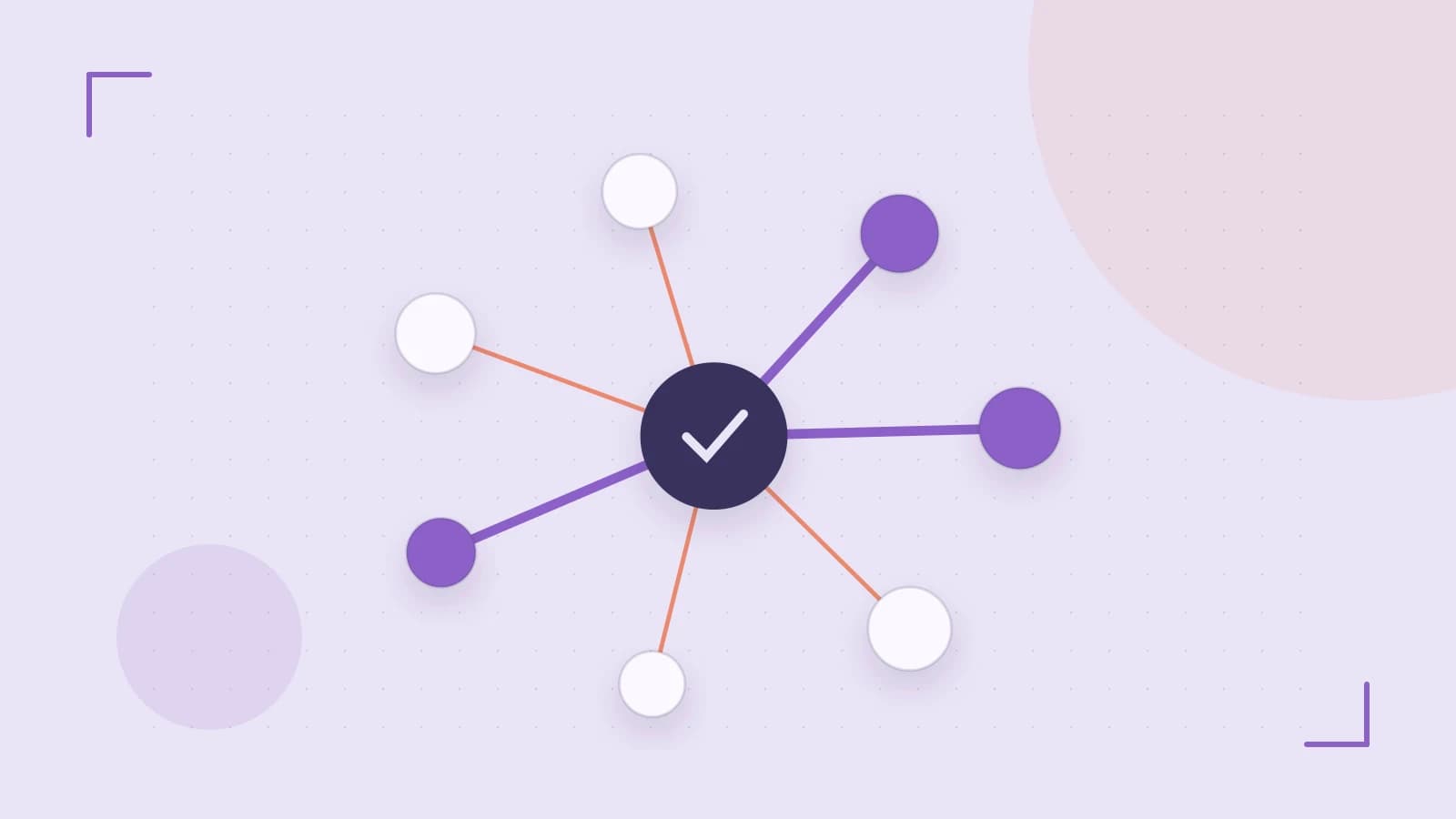 Editorial illustration of an algorithmic node graph with branching paths and a highlighted result