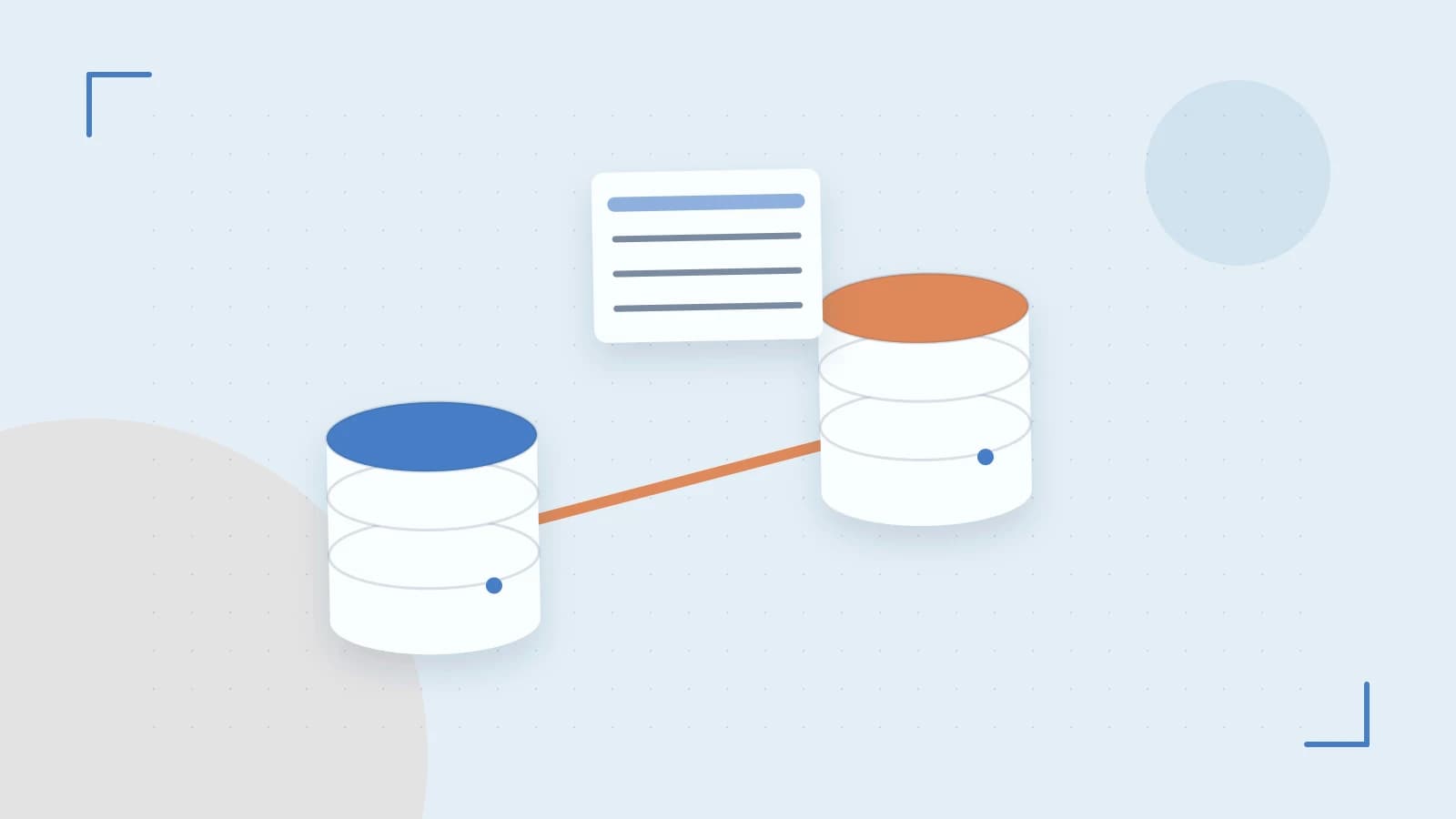 Editorial illustration of structured records, database cylinders and relationships between tables