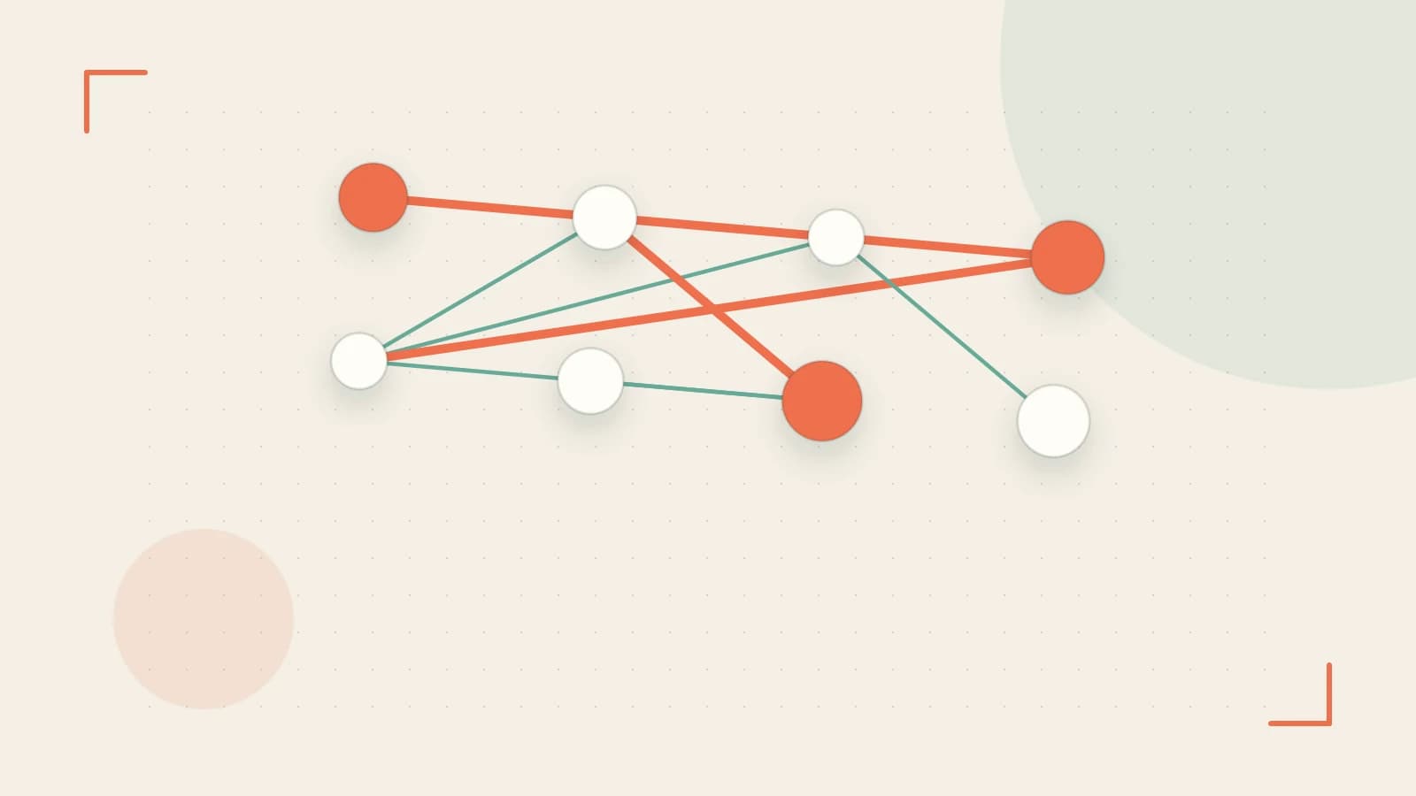 Editorial illustration of an algorithmic node graph with branching paths and a highlighted result