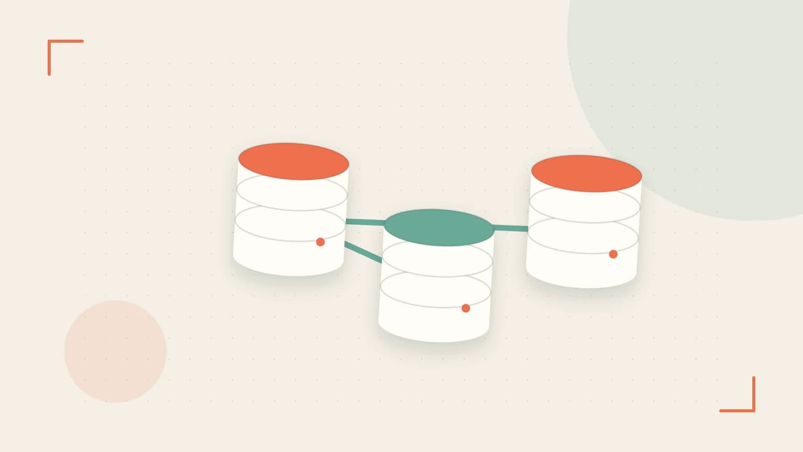 Editorial illustration of structured records, database cylinders and relationships between tables