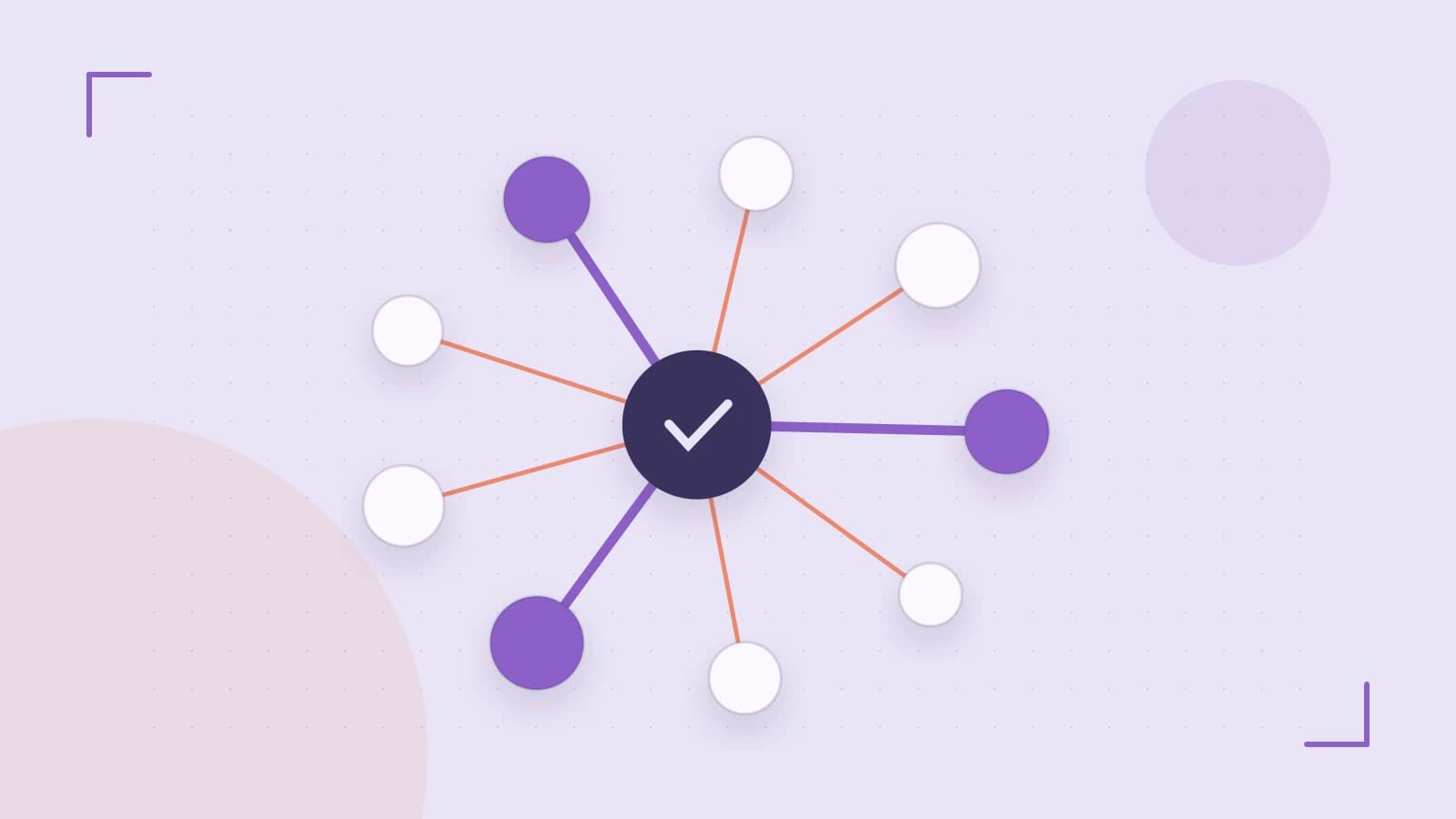 Editorial illustration of an algorithmic node graph with branching paths and a highlighted result