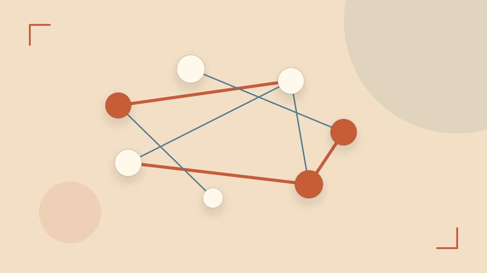 Editorial illustration of an algorithmic node graph with branching paths and a highlighted result