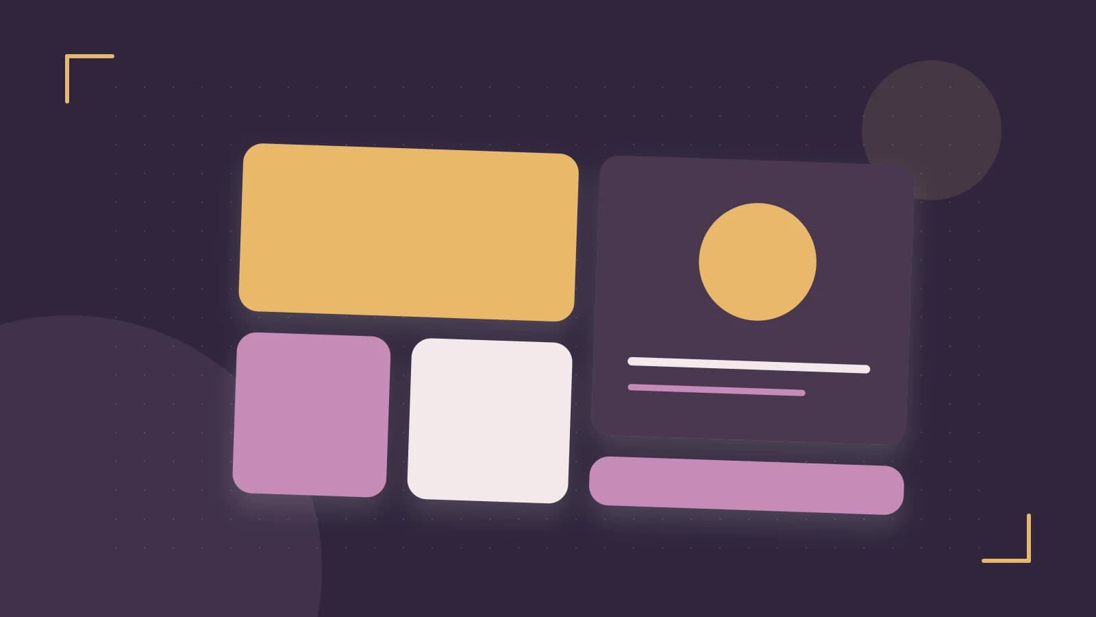Editorial illustration of responsive browser layouts, overlapping design components and a color system