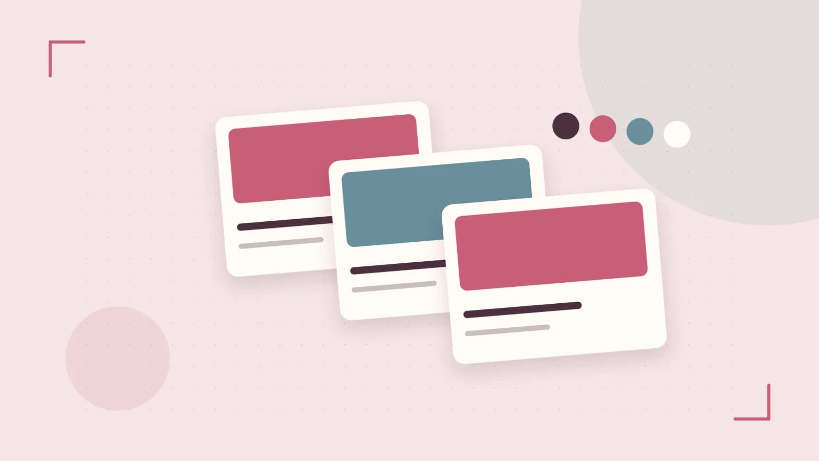 Editorial illustration of responsive browser layouts, overlapping design components and a color system