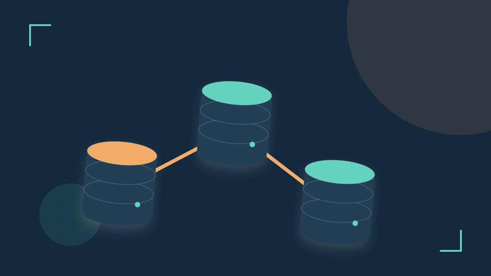 Editorial illustration of structured records, database cylinders and relationships between tables
