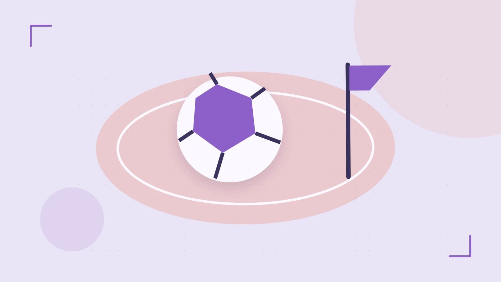 Editorial illustration of a stylized sports ball, stadium geometry and dynamic arcs