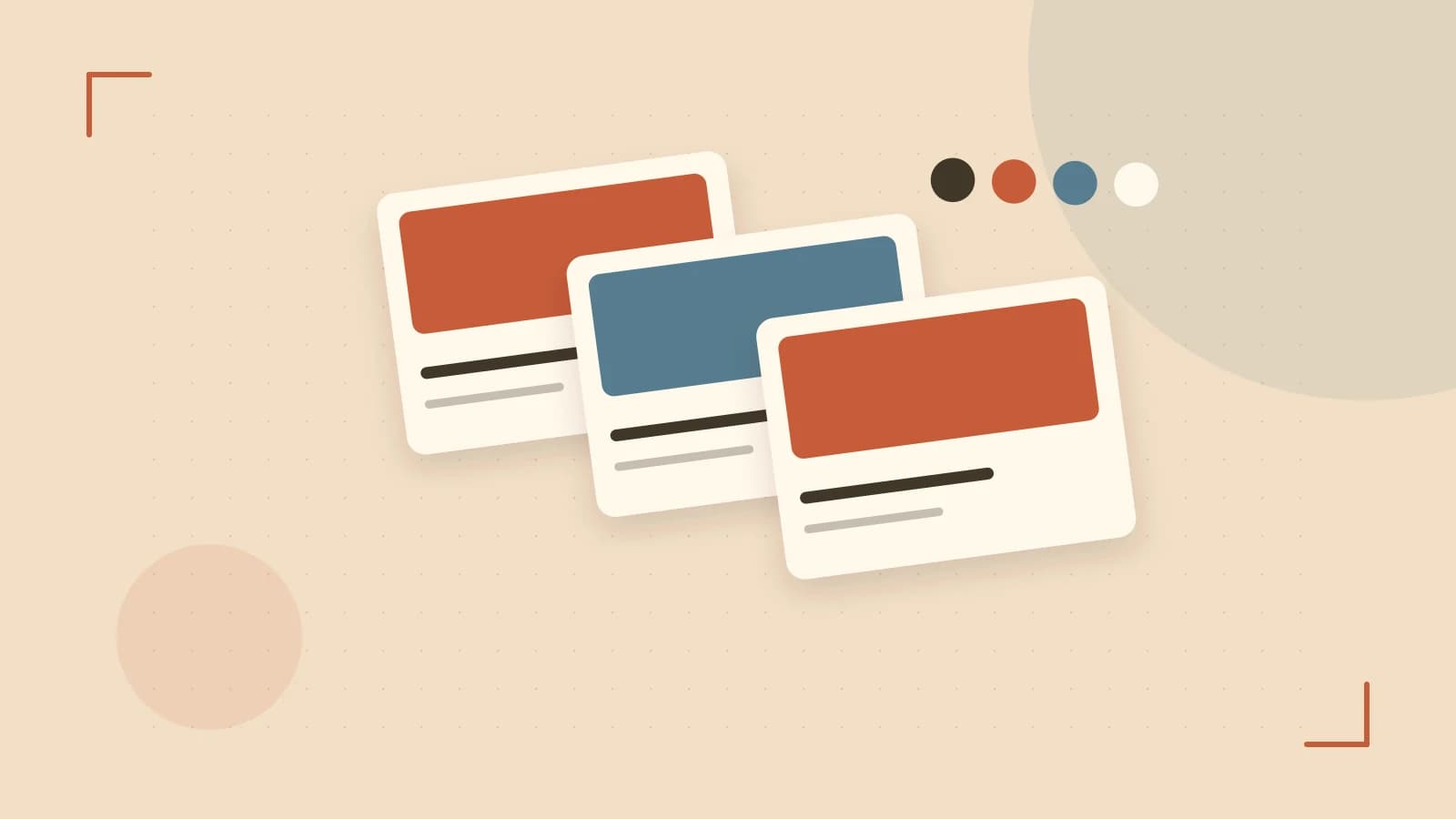 Editorial illustration of responsive browser layouts, overlapping design components and a color system