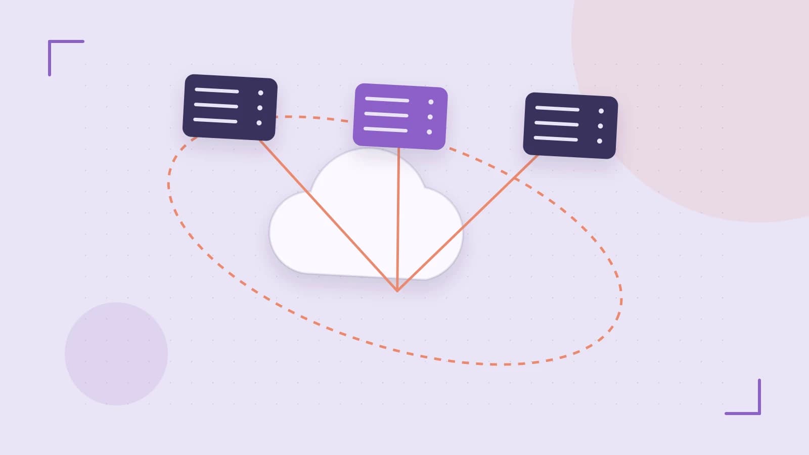 Editorial illustration of cloud infrastructure, connected server racks and an orbital service map