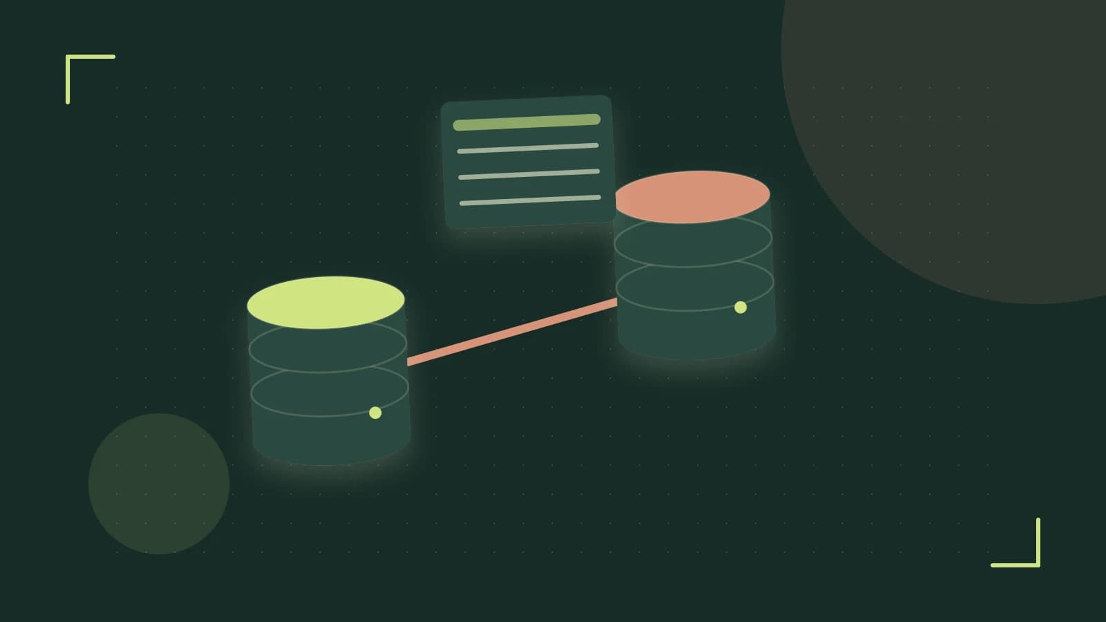 Editorial illustration of structured records, database cylinders and relationships between tables