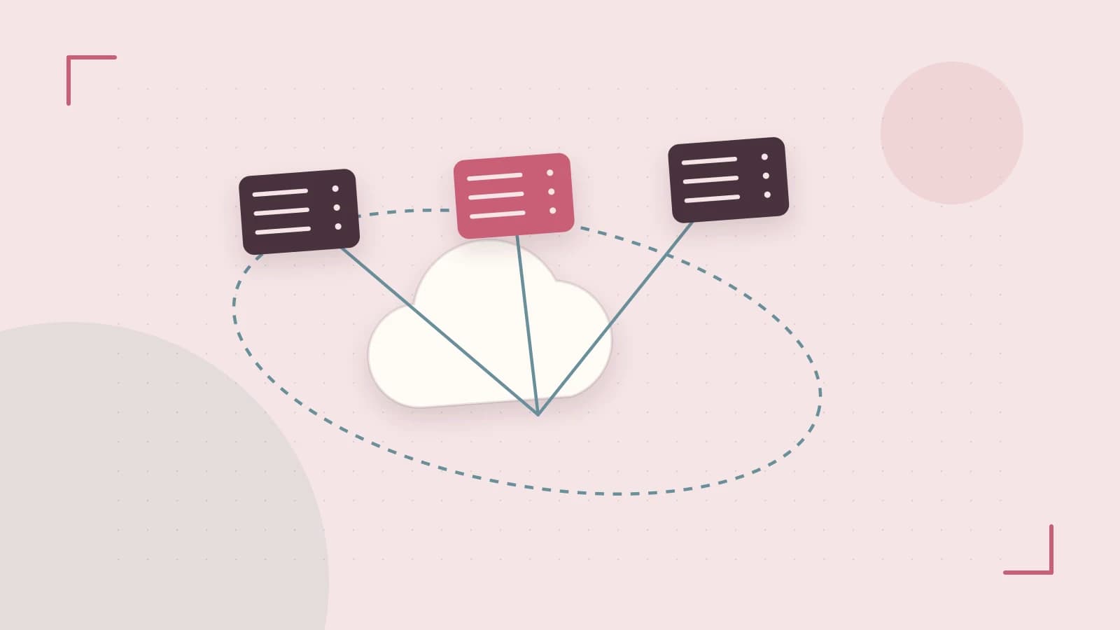 Editorial illustration of cloud infrastructure, connected server racks and an orbital service map