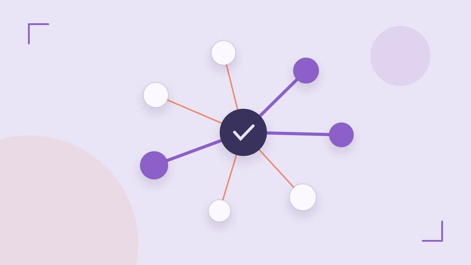 Editorial illustration of an algorithmic node graph with branching paths and a highlighted result